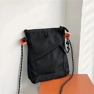Trendy Nylon Zipped Crossbody Bag Clutch Bag w/ Removable Shoulder Strap, Black